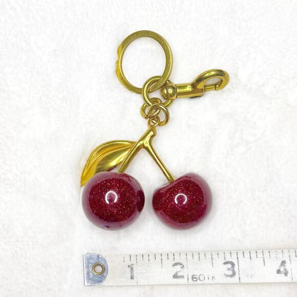 CHERRY Bag Charm Gold & Red Sparkle Purse Keychain Bag Accessory Gift NEW - Picture 5 of 6